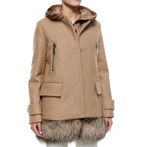 Moncler Fenelon Camel Two-Piece Fur-Hem Coat 1/XS